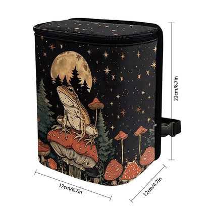 Talayituse Frog Mushroom Print Car Trash Can, Moon Star Design Portable Auto Garbage Bin Multifunctional Vehicle Interior Accessories with Adjustable Straps Universal Fit Truck SUV Sedan