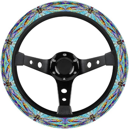 GENANY Dragonfly Steering Wheel Cover, Non Slip Polyester Car Wheel Protector for Car SUV Truck, Universal 15 Inch