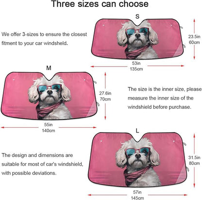 Cars Front Sun Shade Windshield,Foldable Reflective Sun Visor Cute Dog Maltipoo Pink Windshield Sunshade Cover,Blocks UV Ray Sun Protect Interior Keep Cool,55" x 27.6"
