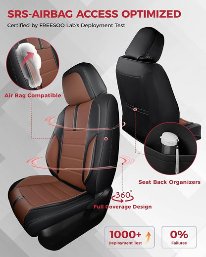 FREESOO Universal Full Seat Covers, Waterproof Faux Leather Automotive Seat Covers with Carbon Fiber Texture Seat Belt Pads, Anti-Slip Airbag Compatible Car Seat Covers for Cars SUVs Trucks