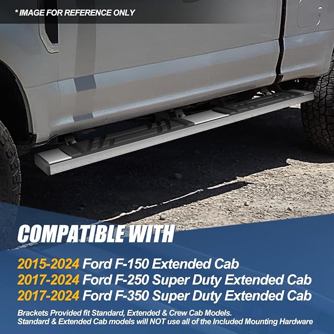 Auto Dynasty Running Boards for 2015-2024 Ford F-150, 2017-2024 F-250 F-350 Super Duty Super Cab, Stainless Steel Side Step Rail Nerf Bars, 6.5" Step Bars, Chrome
