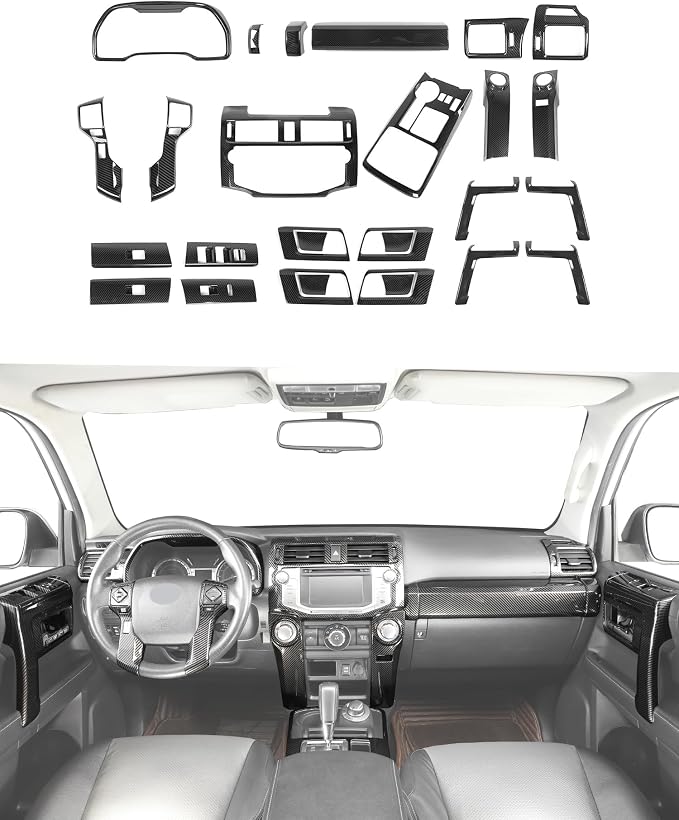 for 4Runner 2010-2019 Carbon Fiber Black Whole Set Interior Panel Cover Trim Kit, Center Console Gear Shift Dashboard Panel Cover Trim for Toyota 4runner Interior Accessories