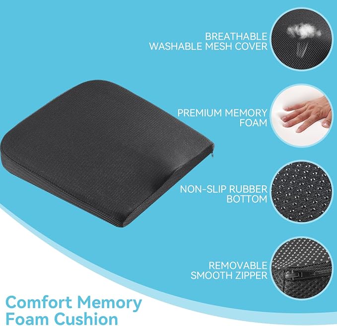 Car Seat Cushion for Driving, Office Chair Cushions with Removable Cover, Non-Slip Sciatica & Lower Back Tailbone Chair Pillow Pad, Memory Foam Seat Cushion for Car Seat Driver Truck Desk Wheelchair