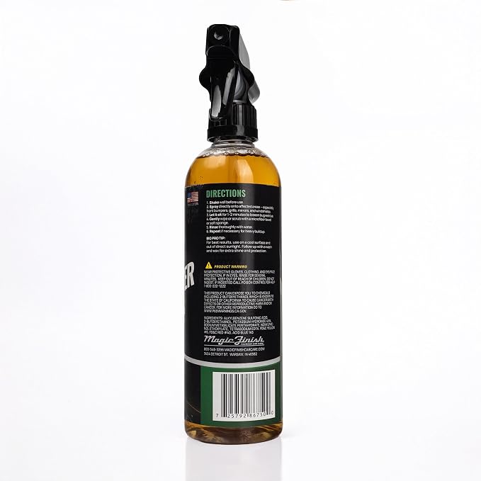 Magic Finish Car Bug Remover Spray (16 fl oz) – Fast-Acting Spray for Road Grime and Organic Residue – Car Cleaning Supplies for Paint, Glass, Plastic & Chrome