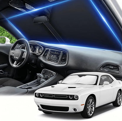 Windshield Sun Shade for Dodge Challenger 2015-2023 Sunshade Front Window Shade Custom Fit Challenger Accessories Sun Visor Foldable Shade Blocks UV Rays Accessories