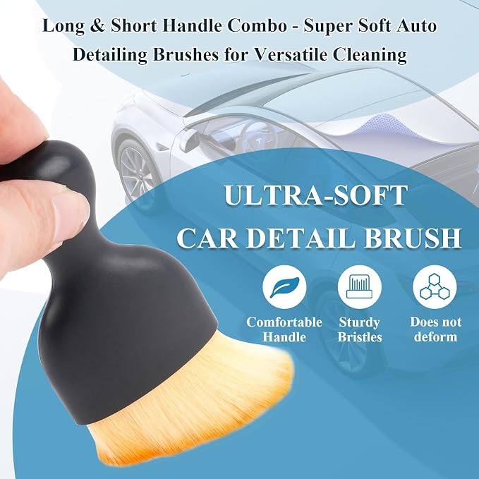 10 Pcs Car Detailing Set for Interior & Exterior Cleaning, Ultra Soft Boars Hair Car Interior Detailing Brushes, Scratch-Free Car Cleaning Kit for Dashboard, Air Vents, Wheels, Leather Seat