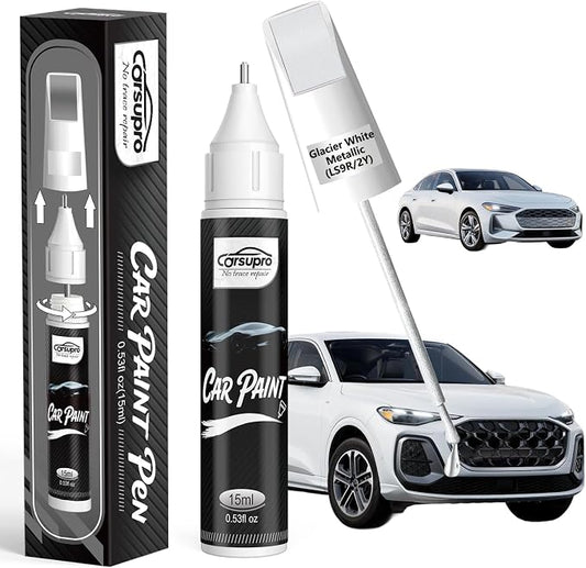 Glacier White Metallic(LS9R/2Y) for Audi Touch Up Paint Pen, 2 in 1 Car Scratch Remover with Pen Tip and Brush, Precise Color Match for Car Paint Scratch Repair, Quickly and Easily Fix Chips and Nicks