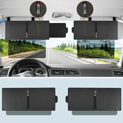 Veharvim 2 Pack Sun Visor Extender for Car with Zipper Slider (Driver + Passenger Side), Upgraded UV400 Car Sun Visor Extension with PC Lens and Side Sunshade, Anti-Glare, UV-Filtering