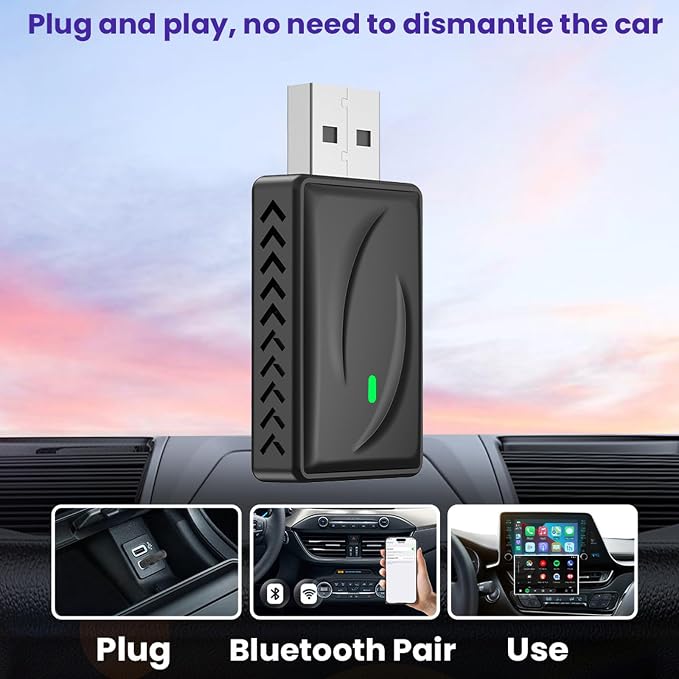 2026 Upgraded 2 in 1 Wireless CarPlay & Android Auto Adapter, Car Wired to Wireless Car Play Adapter, Plug & Play and Auto-Connection, Low Latency for iOS10+, USB/USB-C