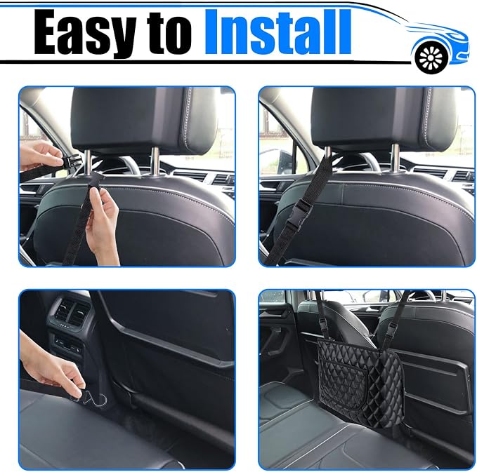 BFXM Car Purse Holder Between Seats, Leather Auto Front Seat Handbag Organizer Pocket, Large Capacity Car Net Pocket Handbag Holder, Backseat Barrier Storage Bag Fits for Car, Truck, SUV