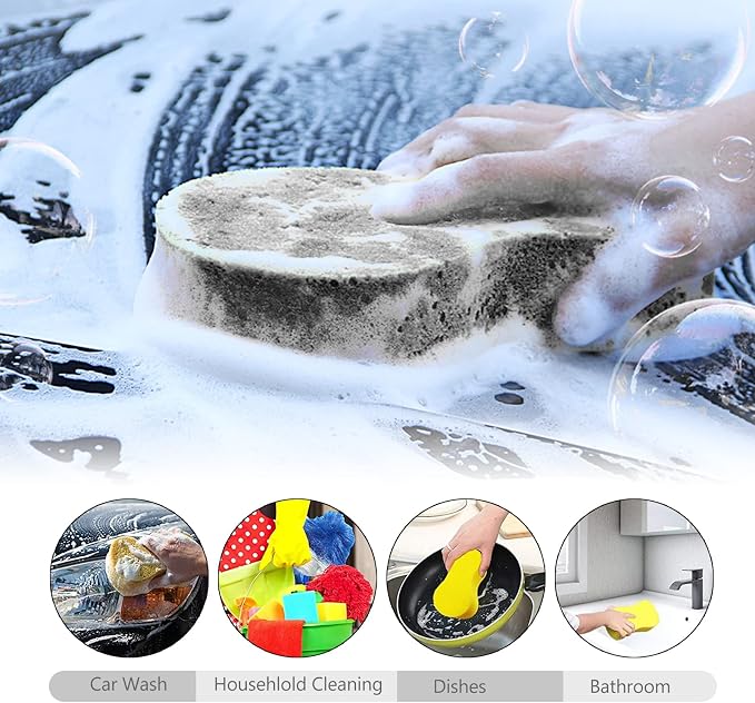 jeseny 5 PCS Car Wash Sponge, High Density Waxing Wiping Car Sponge, Thick Foam Scrubber Kit, Absorbent Eco Friendly Sponges, for Dishes, Tile, Bike, Boat, Kitchen, Household Cleaning (Black)