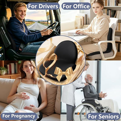 Car Seat Cushion with Lumbar Support Pillow - Memory Foam Driver Seat Cushion for Back & Sciatica Pain Relief, Washable Cover, Non-Slip Bottom for Long Driving, Office Chair & Truck (Black)
