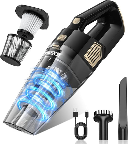 Gxzsk Handheld Vacuum Cordless, 15000PA Strong Suction Hand Held Car Vacuum Cleaner Rechargeable, Portable Hand Vacuum with Multi-Nozzles & Washable Filter for Home Office, Car, Pets