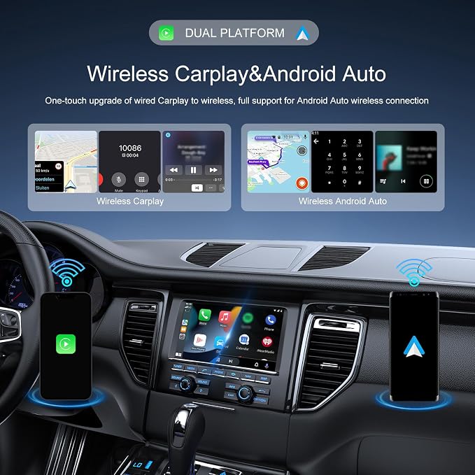 CAMECHO 2-in-1 Wireless CarPlay Android Auto Car Adapter, Wireless Apple Car Play Android Auto Dongle, CarPlay Adapter Converts Factory Wired to Wireless, Plug & Play, Fast Connect No Delay