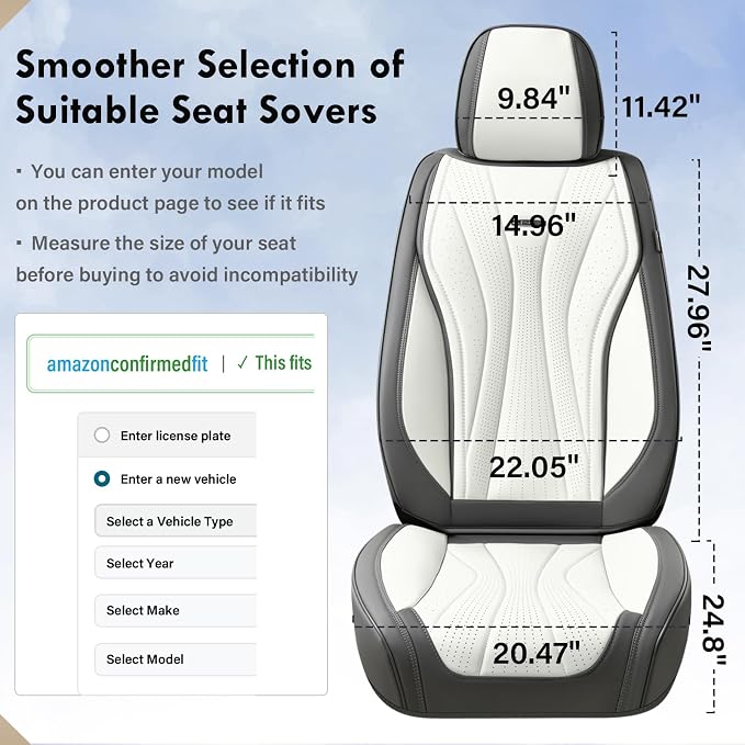 Coverado Seat Covers Full Set, Leather Car Seat Covers, Waterproof Seat Covers for Cars, Front and Back Seat Covers, Car Seat Protectors Car Seat Cushions Universal Fit for Most Cars, Gray&White