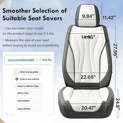 Coverado Seat Covers Full Set, Leather Car Seat Covers, Waterproof Seat Covers for Cars, Front and Back Seat Covers, Car Seat Protectors Car Seat Cushions Universal Fit for Most Cars, Gray&White