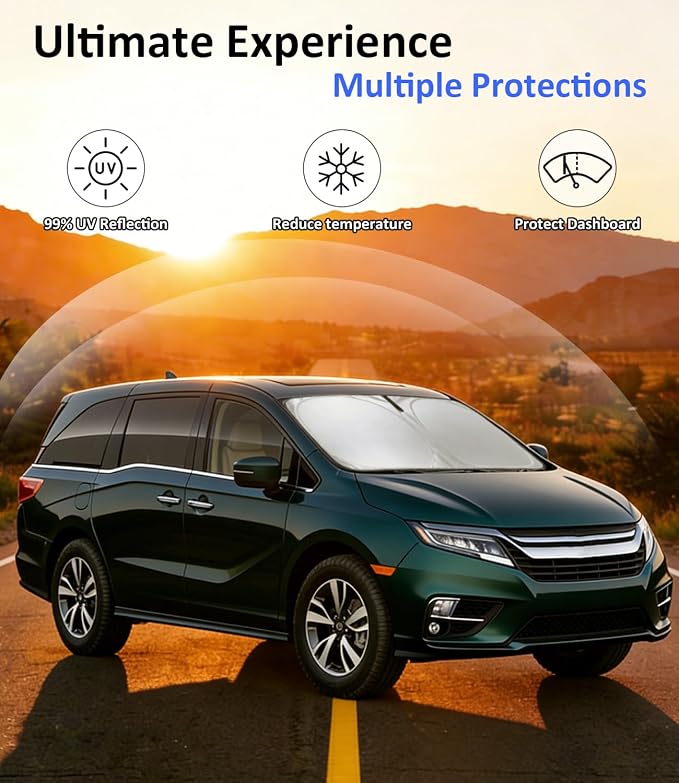 Windshield Sun Shade for Honda Odyssey 2018-2026 (LX, EX, EX-L, Touring, Elite Minivan) Accessories Car Front Window Sun Visor & Heat Shield | 240T Sunshade Protection Blocks UV Rays
