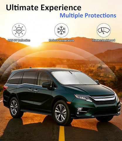 Windshield Sun Shade for Honda Odyssey 2018-2026 (LX, EX, EX-L, Touring, Elite Minivan) Accessories Car Front Window Sun Visor & Heat Shield | 240T Sunshade Protection Blocks UV Rays