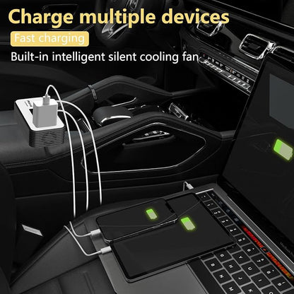 200W Car Power Inverter, PiSFAU DC 12V to 110V AC Car Plug Adapter Outlet with [20W USB-C] /USB-Fast Charger(18W) / 4.8A Dual USB/car Charger for Laptop