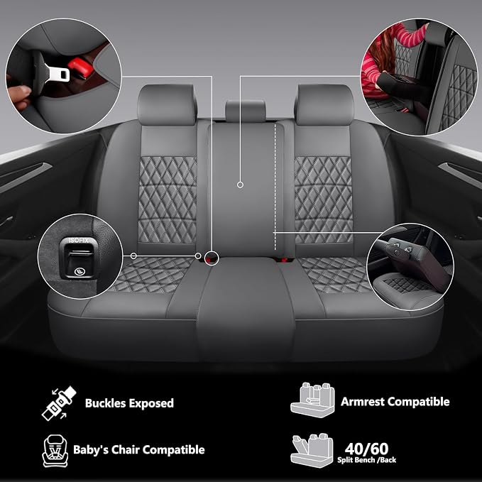 NS YOLO Leather Car Seat Covers,Universal Fit for Most Cars,SUVs and Sedans,Waterproof Luxury Leatherette Cushions, 5 Seats Protectors (Grey, Full Set-5 Seats(Front and Rear))