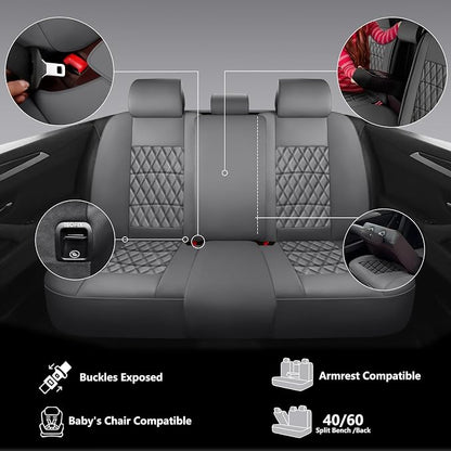 NS YOLO Leather Car Seat Covers,Universal Fit for Most Cars,SUVs and Sedans,Waterproof Luxury Leatherette Cushions, 5 Seats Protectors (Grey, Full Set-5 Seats(Front and Rear))