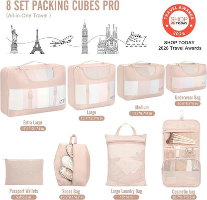 Veken 8 Set Packing Cubes for Cruise Ship Essentials,Beach Vacation Travel Accessories with Hanging Toiletry Bag,Suitcase Organizer for Luggage,Personalized Birthday & Retirement Gifts for Women Mom