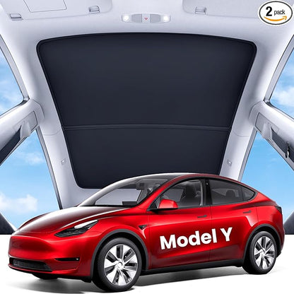 REEVAA 2026 Upgraded Tesla Model Y Sunshade Roof [No Gaps, No Sagging] Tesla Y Accessories Heat Insulation Foldable Glass Sunroof Cover for Model Y 2020-2025 (Not Fit New Y Juniper), 2PCS, Black