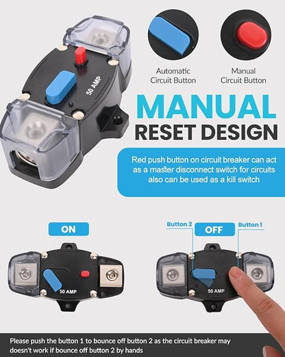 60A Resettable Circuit Breaker - 60 Amp Self Recovery with Manual Reset Button for Car Audio & Amps Protection