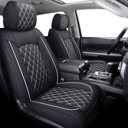 YIERTAI Seat Covers for Toyota Tundra Truck Custom Fit 2008-2023 2024 2025 2026 Crewmax Double Cab Crew Cab Waterproof Leather Airbag Compatible(2 PCS Front only/Black-White)