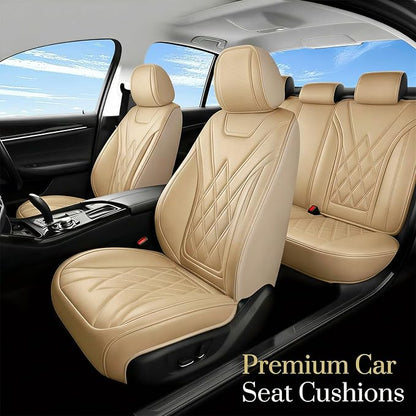 Car Seat Covers Compatible with Hyundai Tucson 2010-2025 2026- Full Set 5 Seats Luxury Leather All-Weather Seat Cushions & Protectors, Waterproof & Breathable, Airbag Compatible (Beige)