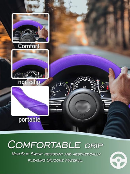 LRITER Car Steering Wheel Cover, Non-Slip Silicone Material, Multiple Color Choices, Universal Auto Parts Steering Wheel Cover, Suitable for Most Cars (Purple)