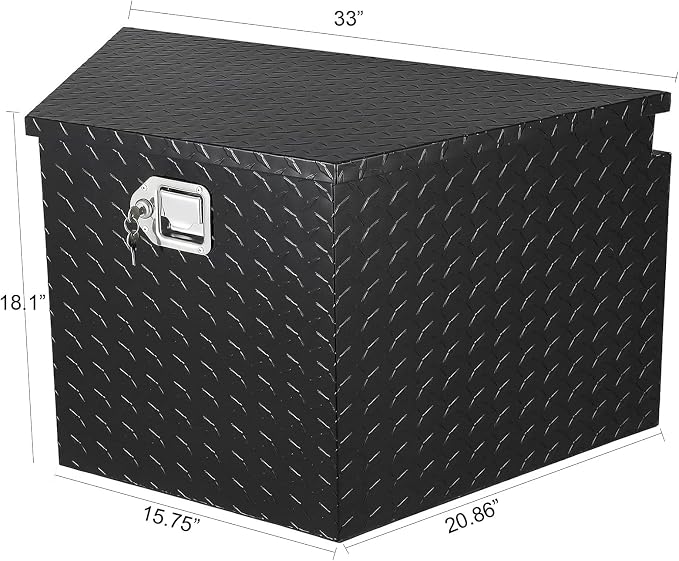 GarveeTech 33 in Trailer Tongue Boxes,Heavy Duty Aluminum Trailer Tool Box With Lock and Keys,Diamond Plate Storage Box,Waterproof Trailer Box for Pick Up Truck Bed,RV Trailer,Black