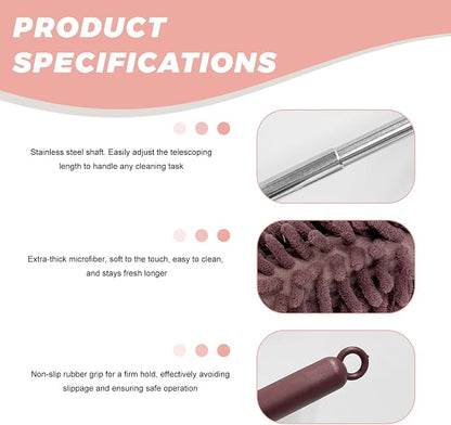 2PCS Car Interior Duster with Extension Pole, 11.8 to 30.5 Inch Retractable Dusters Washable Car Interior Cleaning Brush, Soft Scratch-Free Chenille Auto Dash Vent Window Duster (Khaki)