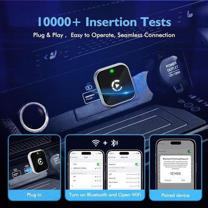 Mini L-Type & Ultra-Thin Wireless CarPlay Adapter, 2026 Upgraded Bluetooth Adapter, Plug and Play for iPhone, No Delay, Compatible with iOS 10+ & iPhone 6+, USB/Type C