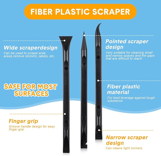 9 Pieces Plastic Scraper Tool Scratch Free Crevice Cleaning Sticker Remover Tool Multipurpose Non Scratch Scrapers for Tight Spaces, Kitchen, Crevices, Auto Detailing, Paint