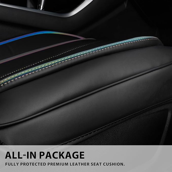 CAR PASS Back Seat Covers, Nappa Leather Rear Seat Bench Cushion Waterproof Breathable Back Row Protector Universal Fit for Car Sedan SUV Pickup Truck, Back Rear Black Chameleon Iridescent Reflective