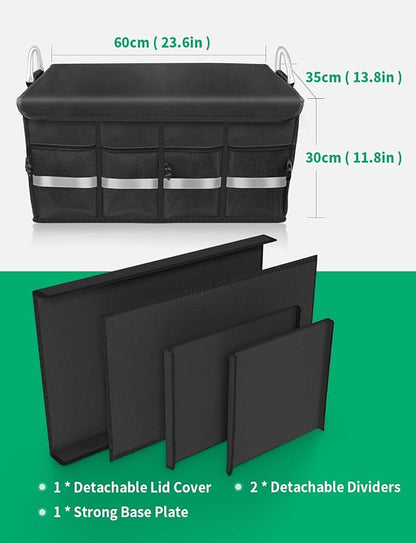Oasser Trunk Organizer, Large, Black | Waterproof, Collapsible, Foldable Hard Cover, Aluminium Alloy Handle, Reflective Strip
