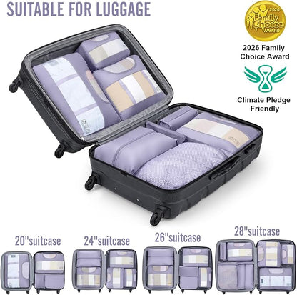 Veken 8 Set Packing Cubes for Travel Essentials,Anti-Wrinkle Buckled Suitcase Organizer for Shoe & Toiletry Bag,Carry On Luggage Bag with 99+ Count Mesh Holes for Airplane & College Dorm Accessories