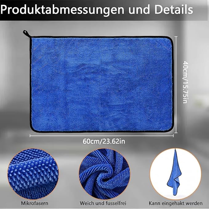 DIAOJIA 3 Pack Microfiber Car Towels (16" x 24"), 500 GSM Double-Sided Absorbent Coral Fleece Cloths for Washing, Drying & Cleaning, Streak-Free & Lint-Free (Blue)