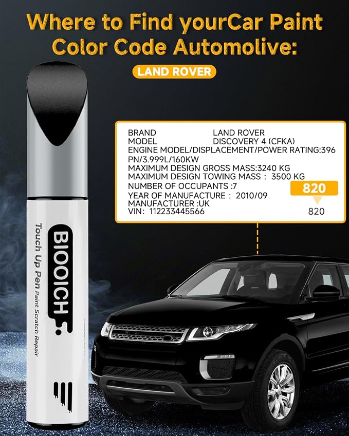 Touch Up Paint Pen Exact Color Match Car Chip and Scratch Repair (for Land Rover, Santorini Black(820/PAB/1AG))