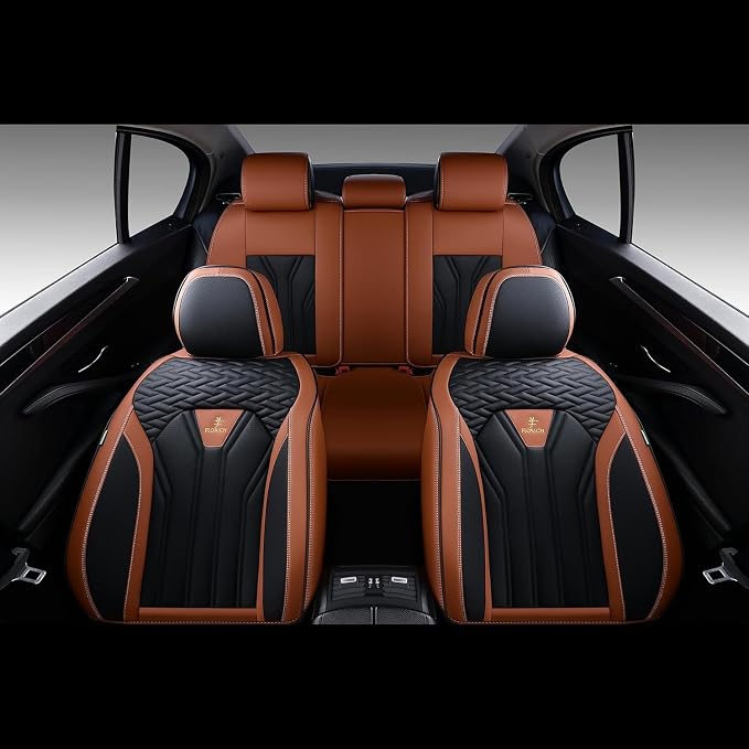 FLORICH Rear Seat Covers Leather Car Seat Covers Waterproof Back Seat Cover Automotive Seat Covers Universal Seat Cushion Protector for Most Cars Trucks SUV-Brown&Black