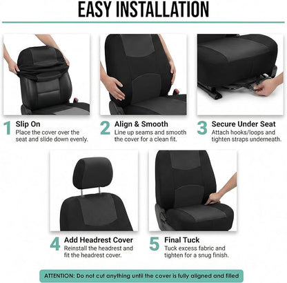 FH Group Bright Flat Cloth Full Set Automotive Seat Covers Front Set and Rear Solid Bench Black Seat Covers w. Gift Universal Fit Interior Accessories for Cars Trucks and SUVs