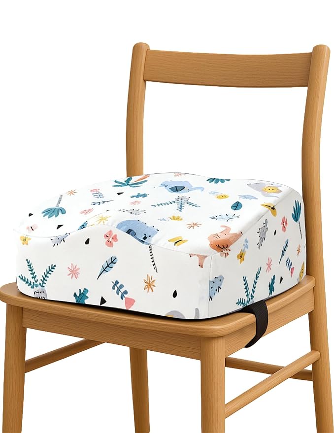 Babelio ErgoUp Booster Seat for Kitchen Chair, Promote Proper Upright Posture, Toddler Booster Seat for Dining Table, Removable & Washable Cover, Suitable for 18 Months to 5 Years, White Elephant