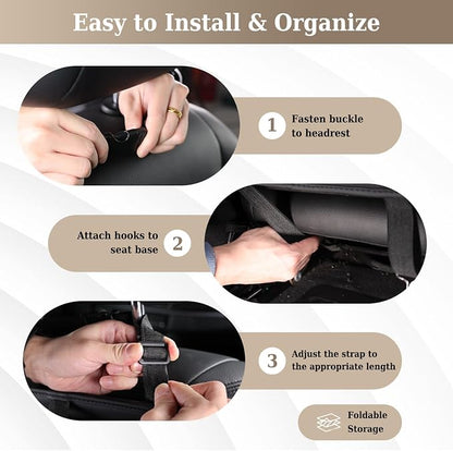 Coverado Car Backseat Organizer with Tablet Tray, Nappa Leather Organizer for Car Seat Back, Waterproof Car Seat Organizer with Touch Screen, Seat Protector Kick Mats for Kids