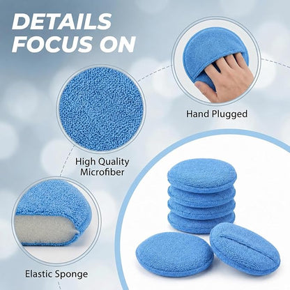Wax Applicator Pad (6 Pack)，5 Inch Microfiber Wax Applicator Pads，Washable Reusable Car Wax Applicator Buffing Pads for Car Cleaning, Polishing and Detailing（Blue）