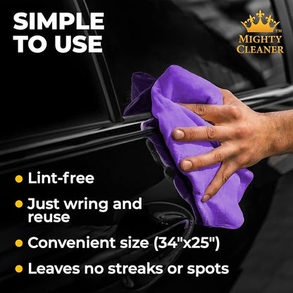Premium XL Shammy Towel for Car - 2pk (34”x25”) - Super Absorbent Chamois Cloth - Spots & Scratch-Free - Reusable Car Drying Towels