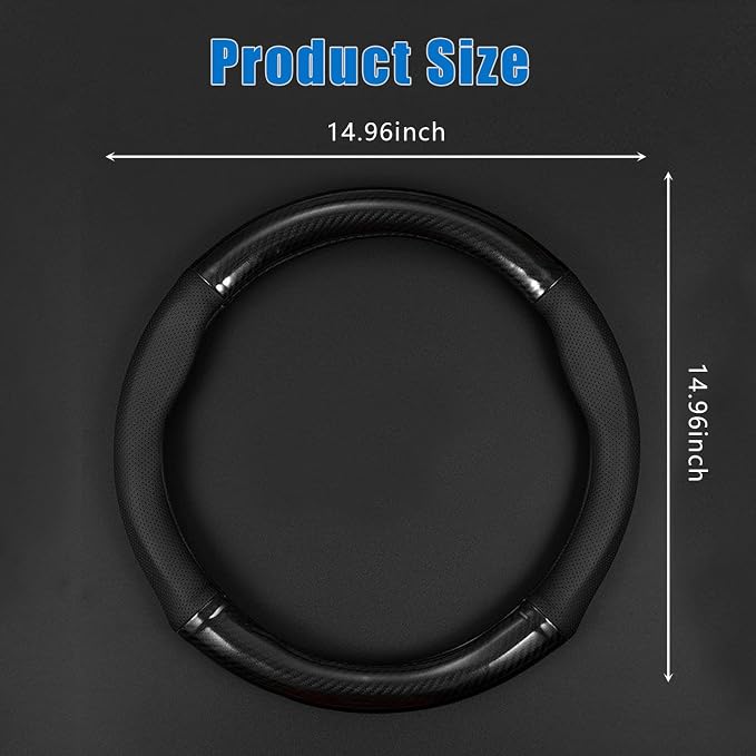 gunhunt 1 Pack Car Breathable Steering Wheel Cover, Carbon Fiber Non-Slip Steering Wheel Protector, Wear -Resistant Steering Wheel Sleeve, Four Seasons Universal Steering Wheel Set (Black #Circular)