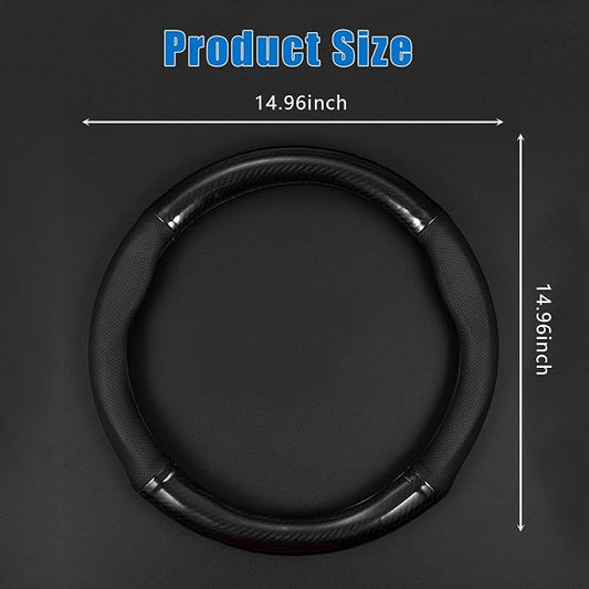 gunhunt 1 Pack Car Breathable Steering Wheel Cover, Carbon Fiber Non-Slip Steering Wheel Protector, Wear -Resistant Steering Wheel Sleeve, Four Seasons Universal Steering Wheel Set (Black #Circular)