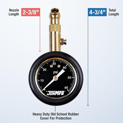 Tire Pressure Gauge for Cars and Trucks. 0-60 PSI Calibrated to ANSI B.40.1 Accuracy. Large 2 Inch Easy to Read Gauge and 360 Degree Rotation for Easy Connection., 200-60R
