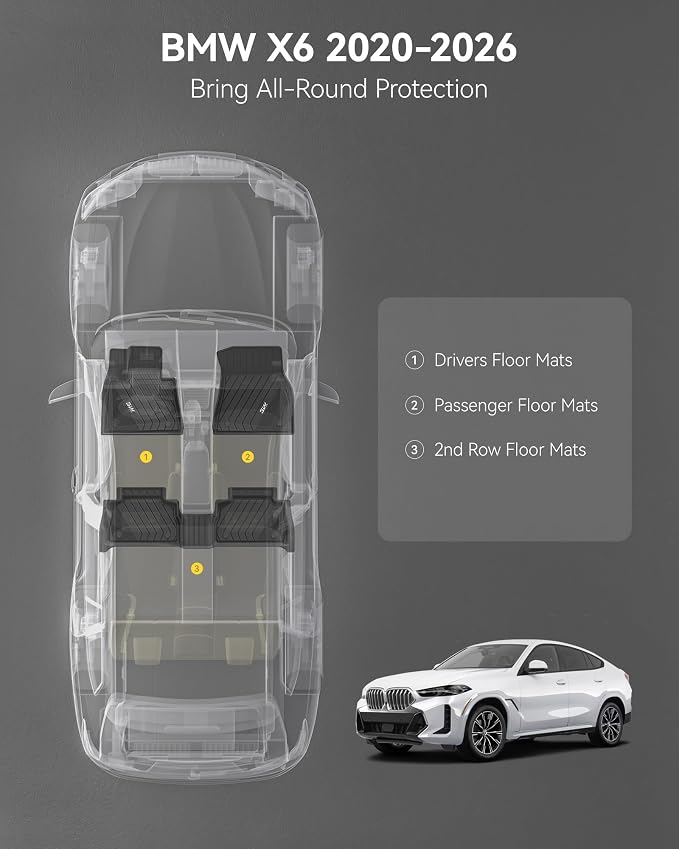 3W BMW X6 Floor Mats Fit for 2020 2021 2022 2023 2024 2025 2026 M/M50i/sDrive40i/xDrive40i G06 All-Weather TPE Floor Liner for BMW X6 1st 2nd Row Full Set Custom Fit Car Liners, Black